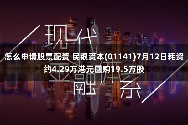 怎么申请股票配资 民银资本(01141)7月12日耗资约4.29万港元回购19.5万股